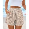 imageBTFBM Casual Striped Shorts for Women 2026 Spring Summer Elastic Waist Pockets Lounge Pajama Vacation Beach Boxers ClothesKhaki