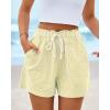 imageBTFBM Casual Striped Shorts for Women 2026 Spring Summer Elastic Waist Pockets Lounge Pajama Vacation Beach Boxers ClothesYellow