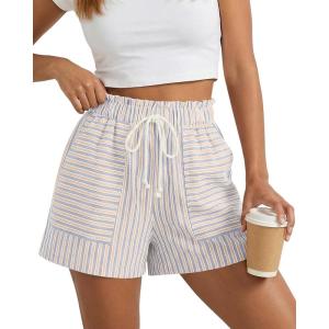 imageBTFBM Casual Striped Shorts for Women 2026 Spring Summer Elastic Waist Pockets Lounge Pajama Vacation Beach Boxers ClothesBeige