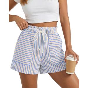 imageBTFBM Casual Striped Shorts for Women 2026 Spring Summer Elastic Waist Pockets Lounge Pajama Vacation Beach Boxers ClothesBlue