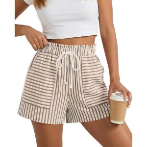 imageBTFBM Casual Striped Shorts for Women 2026 Spring Summer Elastic Waist Pockets Lounge Pajama Vacation Beach Boxers ClothesKhaki