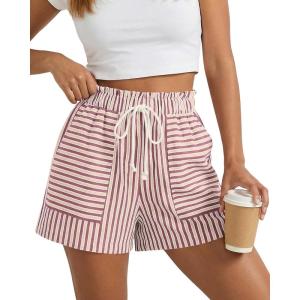 imageBTFBM Casual Striped Shorts for Women 2026 Spring Summer Elastic Waist Pockets Lounge Pajama Vacation Beach Boxers ClothesPink