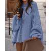 imageBTFBM Cardigan Sweaters for Women 2025 Fall Clothes Lantern Long Sleeve Button Open Front Chunky Knit Oversized SweaterGrey Blue
