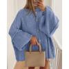 imageBTFBM Cardigan Sweaters for Women 2025 Fall Clothes Lantern Long Sleeve Button Open Front Chunky Knit Oversized SweaterGrey Blue