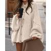 imageBTFBM Cardigan Sweaters for Women 2025 Fall Clothes Lantern Long Sleeve Button Open Front Chunky Knit Oversized SweaterLight Khaki