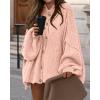 imageBTFBM Cardigan Sweaters for Women 2025 Fall Clothes Lantern Long Sleeve Button Open Front Chunky Knit Oversized SweaterPink