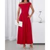 imageBTFBM One Shoulder Dresses for Women Spring 2026 Sleeveless Casual Flowy Pleated Cocktail Party Maxi Sundress PocketsRed