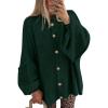 imageBTFBM Cardigan Sweaters for Women 2025 Fall Clothes Lantern Long Sleeve Button Open Front Chunky Knit Oversized SweaterDark Green