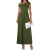 imageBTFBM One Shoulder Dresses for Women Spring 2026 Sleeveless Casual Flowy Pleated Cocktail Party Maxi Sundress PocketsArmy Green
