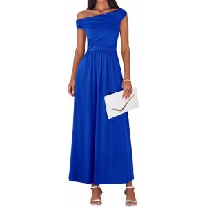 imageBTFBM One Shoulder Dresses for Women Spring 2026 Sleeveless Casual Flowy Pleated Cocktail Party Maxi Sundress PocketsBlue