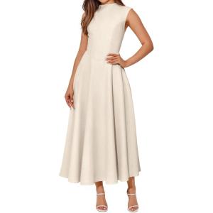 imageBTFBM Summer Dresses for Women 2026 Mock Neck Sleeveless High Waist Flowy A Line Maxi Cocktail Dress Wedding GuestBeige