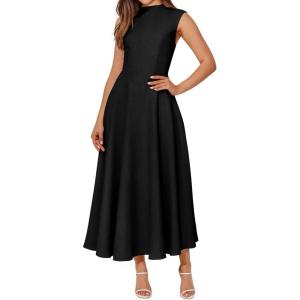 imageBTFBM Summer Dresses for Women 2026 Mock Neck Sleeveless High Waist Flowy A Line Maxi Cocktail Dress Wedding GuestBlack
