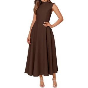 imageBTFBM Summer Dresses for Women 2026 Mock Neck Sleeveless High Waist Flowy A Line Maxi Cocktail Dress Wedding GuestDark Brown