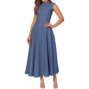 imageBTFBM Summer Dresses for Women 2026 Mock Neck Sleeveless High Waist Flowy A Line Maxi Cocktail Dress Wedding GuestGrey Blue