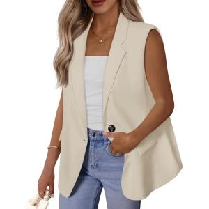 imageBTFBM Blazers For Women Open Front Button Loose Vest Tops For Women Work Business Casual Outfits Summer Fashion 2026Beige