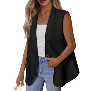 imageBTFBM Blazers For Women Open Front Button Loose Vest Tops For Women Work Business Casual Outfits Summer Fashion 2026Black
