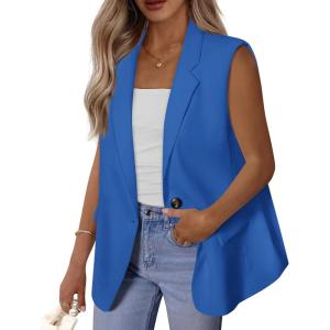 imageBTFBM Blazers For Women Open Front Button Loose Vest Tops For Women Work Business Casual Outfits Summer Fashion 2026Blue