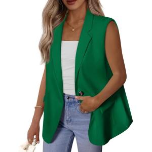 imageBTFBM Blazers For Women Open Front Button Loose Vest Tops For Women Work Business Casual Outfits Summer Fashion 2026Green