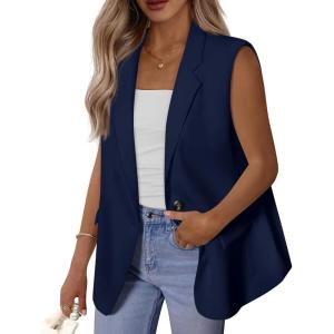 imageBTFBM Blazers For Women Open Front Button Loose Vest Tops For Women Work Business Casual Outfits Summer Fashion 2026Navy Blue