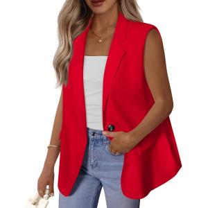 imageBTFBM Blazers For Women Open Front Button Loose Vest Tops For Women Work Business Casual Outfits Summer Fashion 2026Red