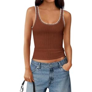 imageBTFBM Sleeveless Tops for Women 2026 Summer Scoop Neck Tank Ribbed Knit Slim Fit Sweater Vest Casual Beach VacationBrick Red