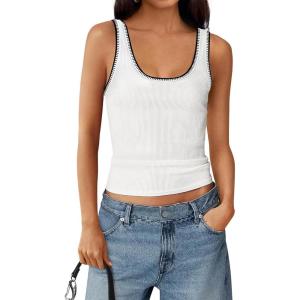 imageBTFBM Sleeveless Tops for Women 2026 Summer Scoop Neck Tank Ribbed Knit Slim Fit Sweater Vest Casual Beach VacationWhite