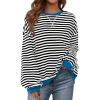 imageBTFBM Womens Oversized Striped Sweatshirt Crewneck Long Sleeve Pullover Top Casual Y2K Spring Clothes 2026 Workout ShirtBlack White