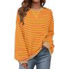 imageBTFBM Womens Oversized Striped Sweatshirt Crewneck Long Sleeve Pullover Top Casual Y2K Spring Clothes 2026 Workout ShirtYellow Orange
