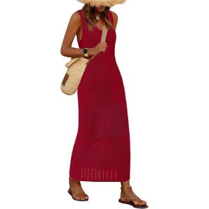 imageBTFBM Crochet Swimsuit Coverup for Women Summer Outfits Spring 2026 Swimwear Bathing Suit Cover Up Beach Vacation ClothesDark Red