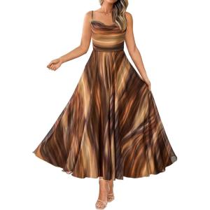 imageBTFBM Women Summer Floral Maxi Dresses Elegant Spaghetti Strap Dress Printed Party Dress Beach Long DressesFloral Brown
