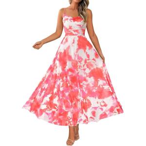 imageBTFBM Women Summer Floral Maxi Dresses Elegant Spaghetti Strap Dress Printed Party Dress Beach Long DressesFloral Light Orange