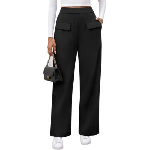 imageBTFBM Womens Pants 2025 Fall Elastic High Waisted Trousers Stretchy Comfy Lounge Palazzo Pant Wide Leg SweatpantsBlack