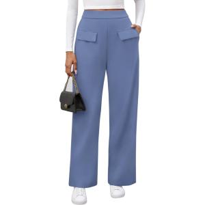 imageBTFBM Womens Pants 2025 Fall Elastic High Waisted Trousers Stretchy Comfy Lounge Palazzo Pant Wide Leg SweatpantsBlue