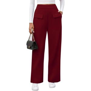 imageBTFBM Womens Pants 2025 Fall Elastic High Waisted Trousers Stretchy Comfy Lounge Palazzo Pant Wide Leg SweatpantsBurgundy