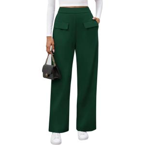 imageBTFBM Womens Pants 2025 Fall Elastic High Waisted Trousers Stretchy Comfy Lounge Palazzo Pant Wide Leg SweatpantsDark Green