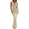 imageBTFBM Cocktail Dresses for Women Spring 2026 Cowl Neck Sleeveless Ruched Slim Fit Maxi Formal Wedding Guest DressBeige