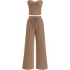 imageBTFBM Two Piece Sets For Women Summer Ribbed Strapless Twist Knot Tube Top Pants Set Casual 2026 Beach Vacation OutfitsKhaki