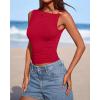 imageBTFBM Spring Tops for Women 2026 Asymmetrical Neck Sleeveless Going Out Summer Outfits Casual Ruched Y2k Tank Top ClothesRed