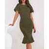 imageBTFBM Women Formal Wedding Guest Cocktail Dresses 2026 Short Sleeve Ruffle Mermaid Work Bodycon Elegant Midi Summer DressArmy Green
