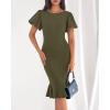 imageBTFBM Women Formal Wedding Guest Cocktail Dresses 2026 Short Sleeve Ruffle Mermaid Work Bodycon Elegant Midi Summer DressArmy Green