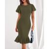 imageBTFBM Women Formal Wedding Guest Cocktail Dresses 2026 Short Sleeve Ruffle Mermaid Work Bodycon Elegant Midi Summer DressArmy Green