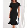 imageBTFBM Women Formal Wedding Guest Cocktail Dresses 2026 Short Sleeve Ruffle Mermaid Work Bodycon Elegant Midi Summer DressBlack