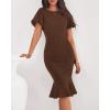 imageBTFBM Women Formal Wedding Guest Cocktail Dresses 2026 Short Sleeve Ruffle Mermaid Work Bodycon Elegant Midi Summer DressBrown