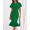 imageBTFBM Women Formal Wedding Guest Cocktail Dresses 2026 Short Sleeve Ruffle Mermaid Work Bodycon Elegant Midi Summer DressGreen