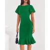 imageBTFBM Women Formal Wedding Guest Cocktail Dresses 2026 Short Sleeve Ruffle Mermaid Work Bodycon Elegant Midi Summer DressGreen