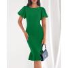 imageBTFBM Women Formal Wedding Guest Cocktail Dresses 2026 Short Sleeve Ruffle Mermaid Work Bodycon Elegant Midi Summer DressGreen