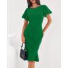 imageBTFBM Women Formal Wedding Guest Cocktail Dresses 2026 Short Sleeve Ruffle Mermaid Work Bodycon Elegant Midi Summer DressGreen