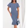 imageBTFBM Women Formal Wedding Guest Cocktail Dresses 2026 Short Sleeve Ruffle Mermaid Work Bodycon Elegant Midi Summer DressGrey Blue