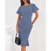 imageBTFBM Women Formal Wedding Guest Cocktail Dresses 2026 Short Sleeve Ruffle Mermaid Work Bodycon Elegant Midi Summer DressGrey Blue