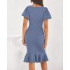 imageBTFBM Women Formal Wedding Guest Cocktail Dresses 2026 Short Sleeve Ruffle Mermaid Work Bodycon Elegant Midi Summer DressGrey Blue